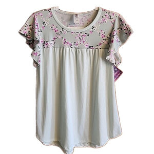 Acting Pro Women's Flutter Sleeve Mint Floral Spring Top Size S